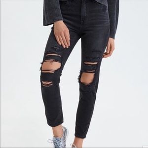 AE black ripped mom jeans